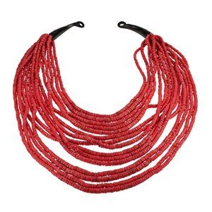 Natural Beauties 15-Strand Coconut Shell and Buffalo Horn Necklace 21"